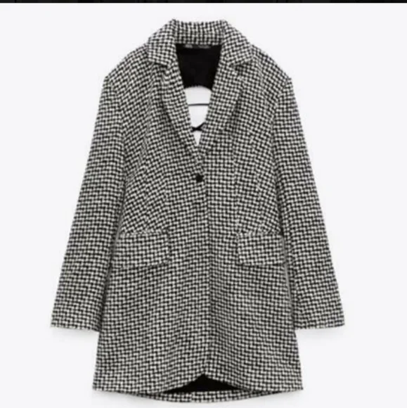NWT Zara * Houndstooth Textured Tweed Blazer Dress Cut Out Size XS S - Picture 11 of 15